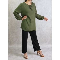 Women's tunic with fine silver stripes in khaki color (Large sizes available)