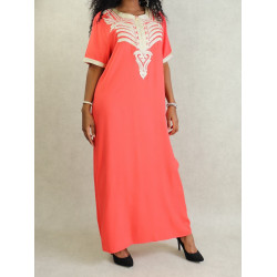 Robe orientale longue brodée manches courtes fluide et décontractée pour femme -...