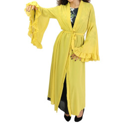 Kimono with bell sleeves and belt color Yellow