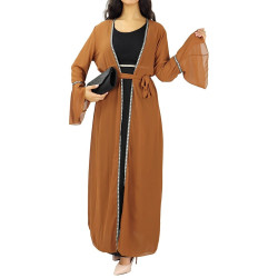 Long kimono with embroidery - Squirrel brown color