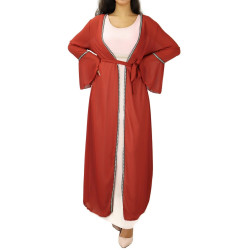 Kimono long avec broderies - Couleur Rouille