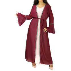 Long kimono with embroidery - Plum color