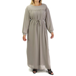 Robe longue et ample entièrement doublée avec ceinture - Couleur Taupe