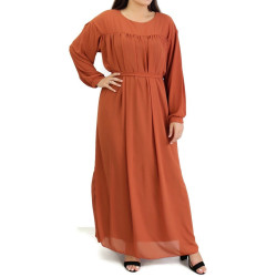 Robe longue et ample entièrement doublée avec ceinture - Couleur Rouille