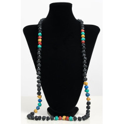 Long ethnic handmade necklace imitation black colored stones embellished with pearls...