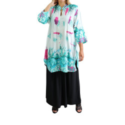 Tunique Chemise large motifs fleurs avec boutons pour femme