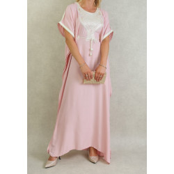 Short-sleeved embroidered Tunisian evening dress for women - Light pink color