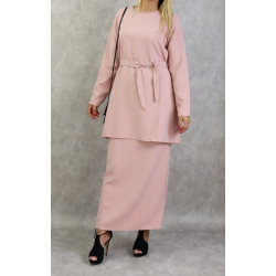 Ensemble deux pièces tunique et jupe classique et élaguant pour femme - Couleur rose clair