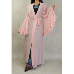 Kimono with bell sleeves and light pink belt for women