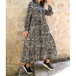 Robe chemise mi-longue motif python pour femme - Couleur Kaki