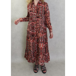 Robe chemisier longue imprimé python pour femme - Couleur Rouge