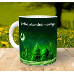 Tasse mosquée et croissant lunaire - Cadeau avec message ou prénom personnalisé (Vert)