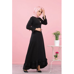 Robe très longue à volants (Abaya et vetement spécial femme voilée) - Couleur noire