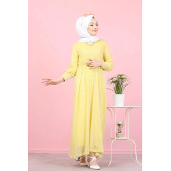 Women's sequined dress (Vetement chic Muslim fashion) - Yellow mimosa color