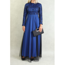 Robe de soirée tulle strass et broderies pour femme - Couleur Bleu Roi
