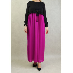 Robe de soirée maxi-longue bicolore assortie d'un collier pour femme - Couleur Noir et...