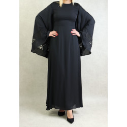 Maximum evening dress-long elegant and refined kimono sleeves for women-Color Black