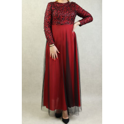 Robe de soirée tulle strass et broderies pour femme - Couleur rouge