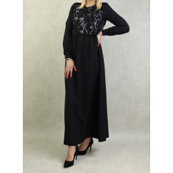 Robe élégante maxi-longue et ample bi-matière pour femme (Grande taille disponible) -...