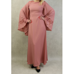 Robe de soirée maxi-longue élégante et raffinée manches kimono pour femme - Couleur Rose