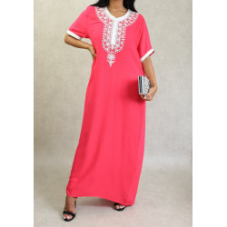Robe orientale longue brodée décorée de strass et perle pour femme - Couleur Rouge...