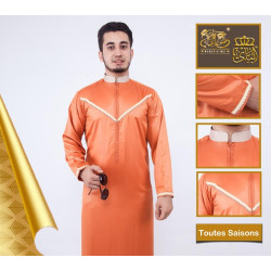Qamis traditionnel élégant de qualité supérieure tissu satiné pour homme - Couleur orange