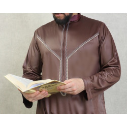 Elegant Qamis for high quality male with embroidery-brown color