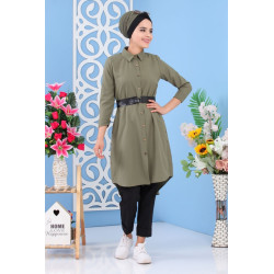 Tunique chemise longue pour femme - Couleur Kaki