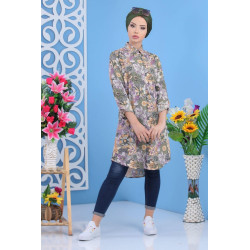 Chemise longue 100% coton imprimée floral