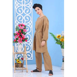 Ensemble casual deux pièces chic et décontracté pour femme - Couleur caramel