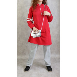 Red and gray 2-piece women's tracksuit (sport and casual outfit)