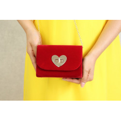 Petit Sac-à-main pour femme effet velours - Cœur doré - Couleur Bordeaux