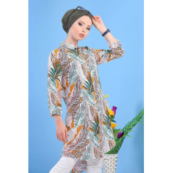 Chemise longue blanche pour femme 100% coton style décontracté à motifs tropical de...