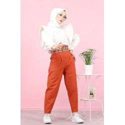 Pantalon à pinces pour femme (Mode Orientale et Turque) - Couleur brique