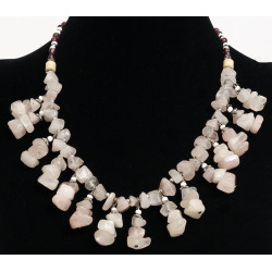 Ethnic artisanal necklace imitation marbled stones quartz arrangement and embellished...