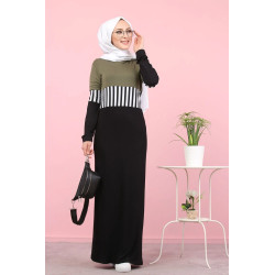 Robe moderne décontractée à capuche pour femme (Modest Fashion) - Couleur noir blanc et...