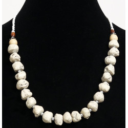 Ethnic handmade necklace imitation deformed white stones separated from metal beads and...