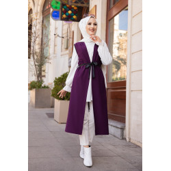 Gilet long sans manche avec ceinture (Tunique longue et mastour pour femme voilée) -...