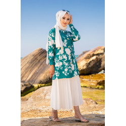 Tunique Chemise imprimée motifs fleurs (Vetement femme voilée) - Couleur vert émeraude