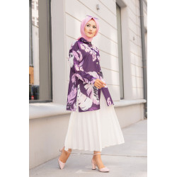 Tunic Shirt printed flower motifs (Veiled Woman Clothed) - Plum Color