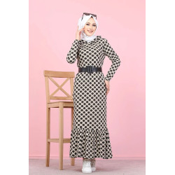 Robe à capuche imprimée à pois noirs (Vetement pour femme voilé) - Couleur rose