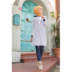 Striped tunic-White and black color