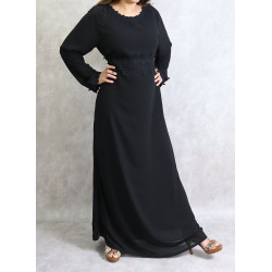 Maxi-long dress with embroidery and rhinestones - Color Black