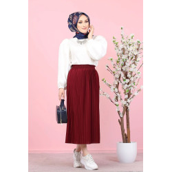 Jupe plissée pour femme (Vetement pas cher et Mode Hijab) - Couleur bordeaux