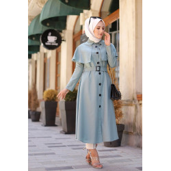 Robe mi longue style Trench (Vêtement hijab) pour femme voilée) - Couleur menthe