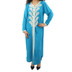 Eastern dress with embroidery and strass for women-Color blue turquoise