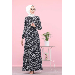 Robe longue évasée à motifs fleurs - Couleur noir
