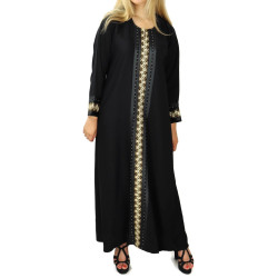 Abaya noire avec broderies manches longues avec foulard (écharpe) assorti