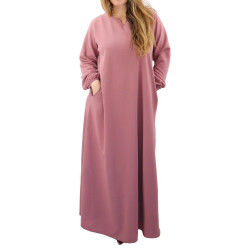 Long flared casual dress - Large Sizes - Old pink color