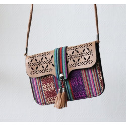 Sac à main femme - Pochette brodée embrayage chic - Couleur Marron Clair